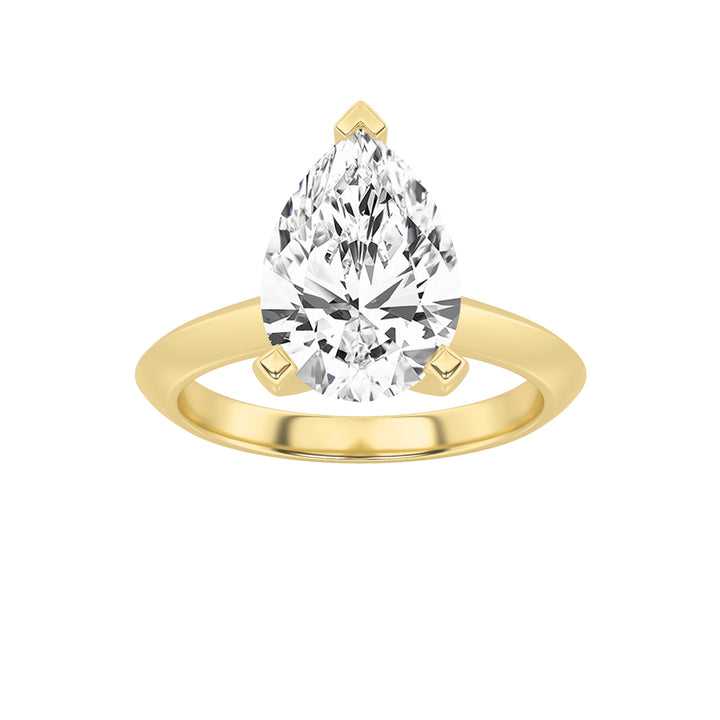 2CTW Pear Shaped Lab Grown Diamond (F/VS) Knife Edge Shank Solitaire Engagement Ring in 14K Gold
