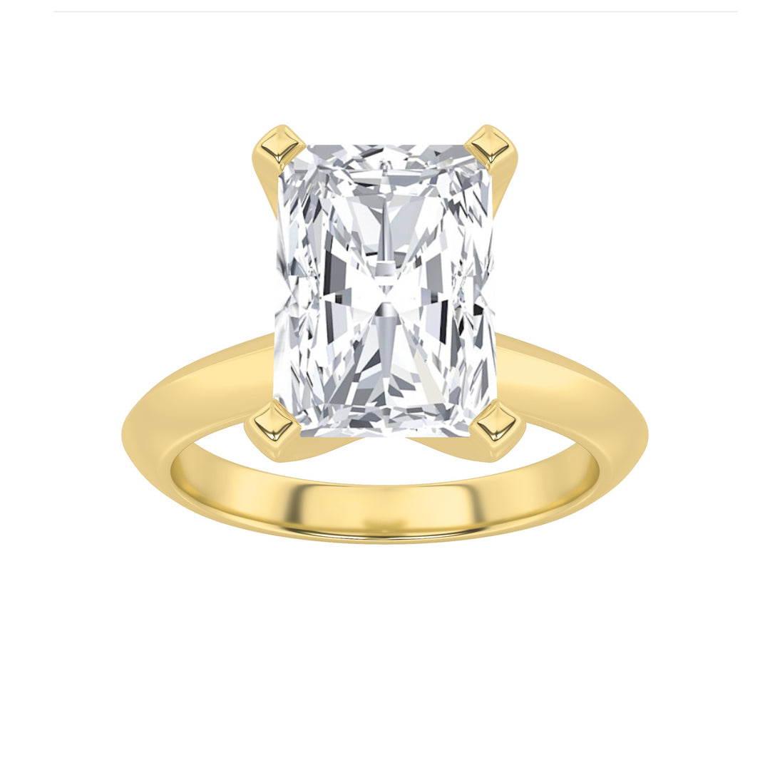3Cttw Radiant Shaped Lab Grown Diamond (F/VS) Knife Edge Shank Solitaire Engagement Ring in 14K Gold