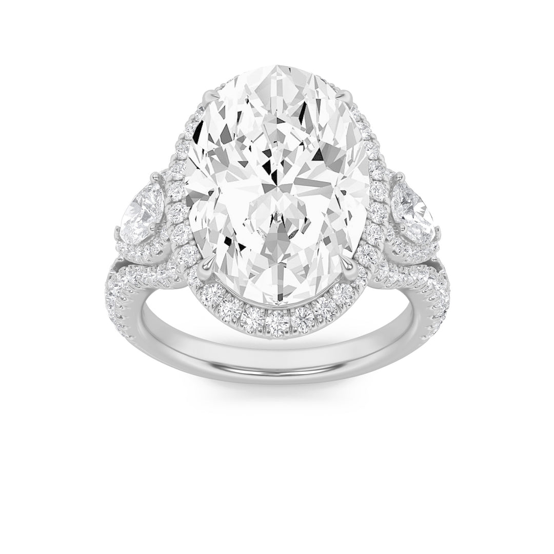 7.25Cttw Oval Shaped Lab Grown Diamond (F/VS) Bold Accented Engagement Ring in 14K Gold