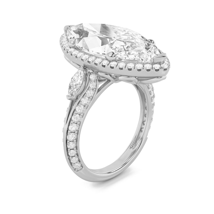 9Cttw Marquise Shaped Lab Grown Diamond (F/VS) Bold Statement Accented  Ring in 14K Gold