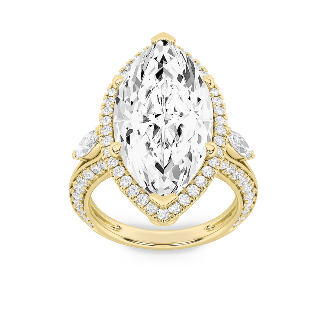 9Cttw Marquise Shaped Lab Grown Diamond (G/VS) Bold Statement Accented  Ring in 14K Gold