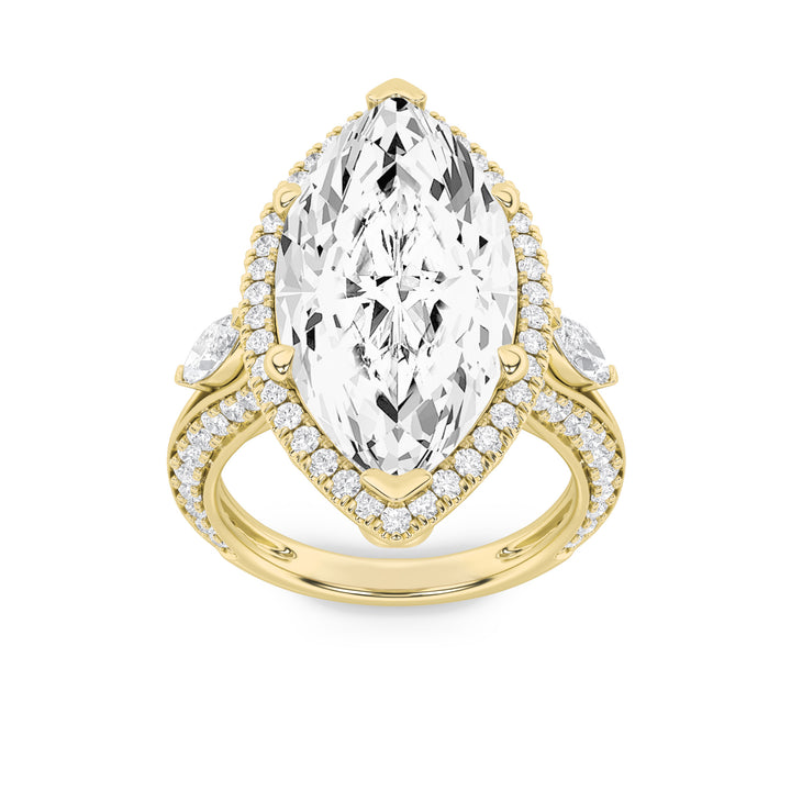 9Cttw Marquise Shaped Lab Grown Diamond (G/VS) Bold Statement Accented  Ring in 14K Gold