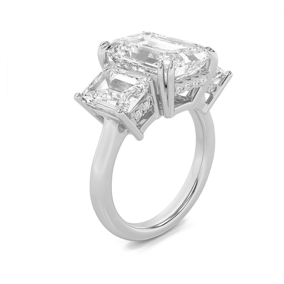 8.25Cttw Emerald Shaped Lab Grown Diamond (G/VS) Bold Three Stone Accented Ring in 14K Gold
