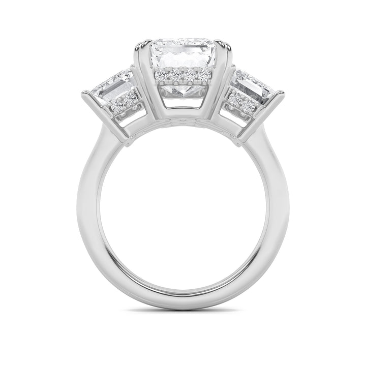 8.25Cttw Emerald Shaped Lab Grown Diamond (G/VS) Bold Three Stone Accented Ring in 14K Gold