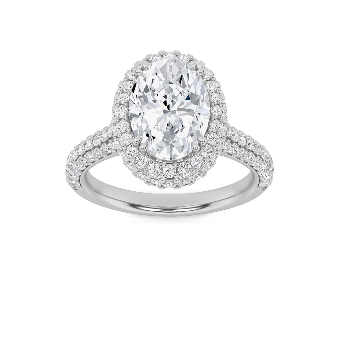 3Cttw Oval Shaped Lab Grown Diamond (F/VS) Halo Accented Engagement Ring in 14K Gold