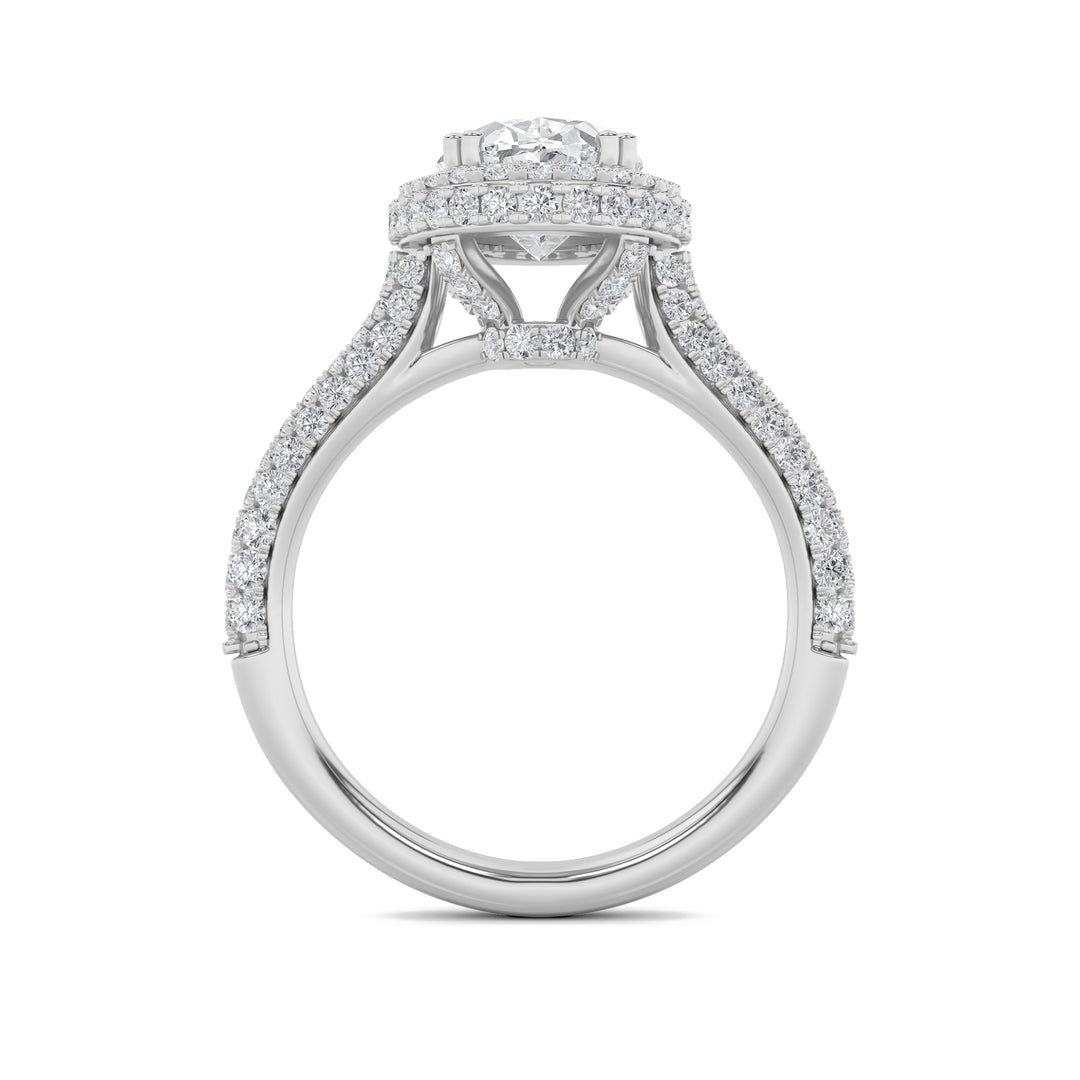 3Cttw Oval Shaped Lab Grown Diamond (F/VS) Halo Accented Engagement Ring in 14K Gold