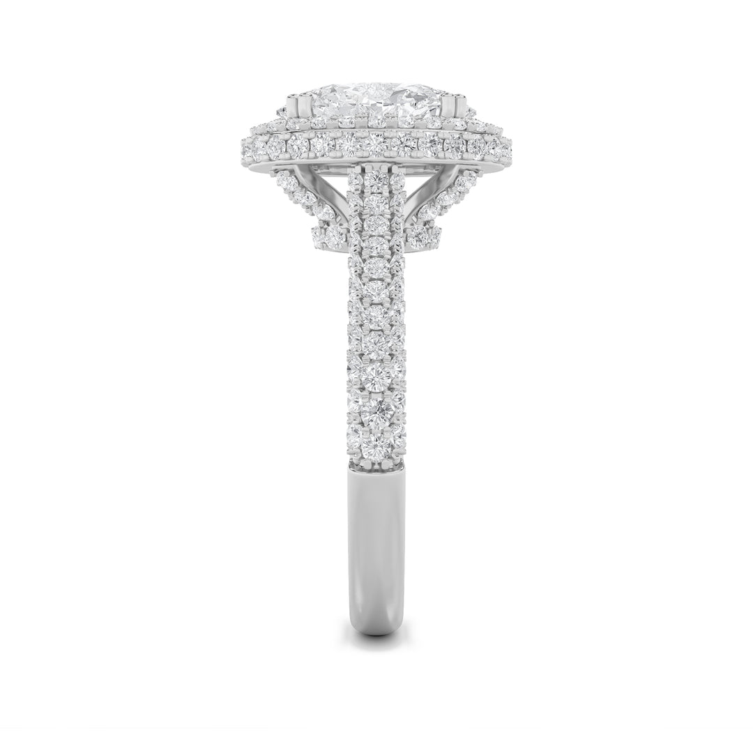 3Cttw Oval Shaped Lab Grown Diamond (F/VS) Halo Accented Engagement Ring in 14K Gold