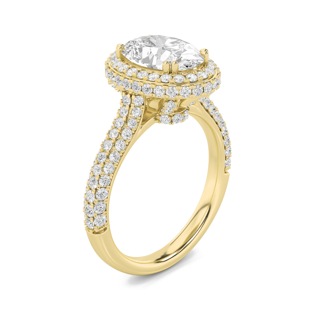 3Cttw Oval Shaped Lab Grown Diamond (G/VS) Halo Accented Engagement Ring in 14K Gold