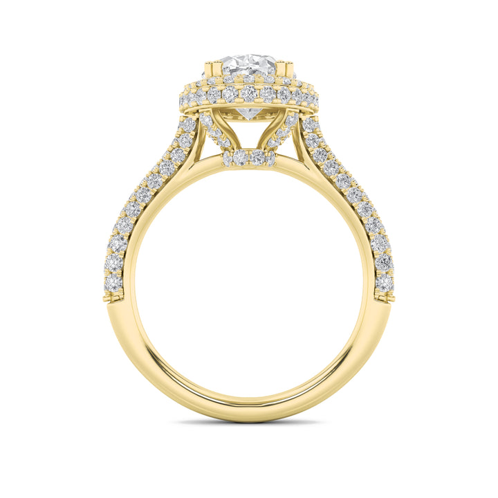3Cttw Oval Shaped Lab Grown Diamond (G/VS) Halo Accented Engagement Ring in 14K Gold