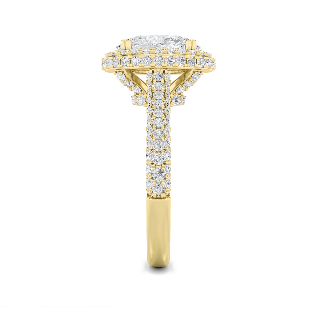 3Cttw Oval Shaped Lab Grown Diamond (G/VS) Halo Accented Engagement Ring in 14K Gold
