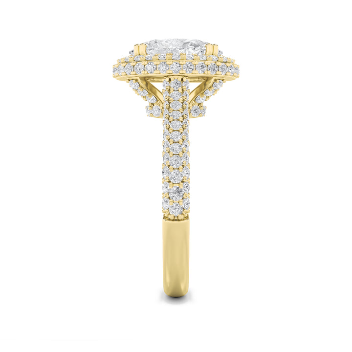 3Cttw Oval Shaped Lab Grown Diamond (G/VS) Halo Accented Engagement Ring in 14K Gold