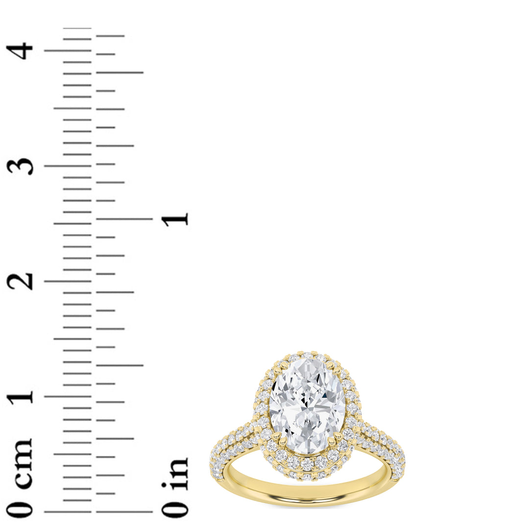 3Cttw Oval Shaped Lab Grown Diamond (G/VS) Halo Accented Engagement Ring in 14K Gold