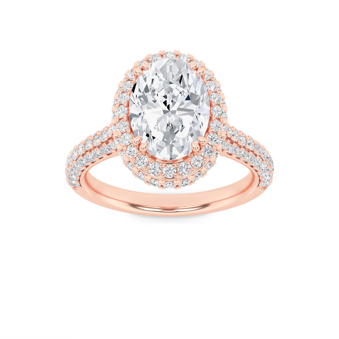 3Cttw Oval Shaped Lab Grown Diamond (F/VS) Halo Accented Engagement Ring in 14K Gold