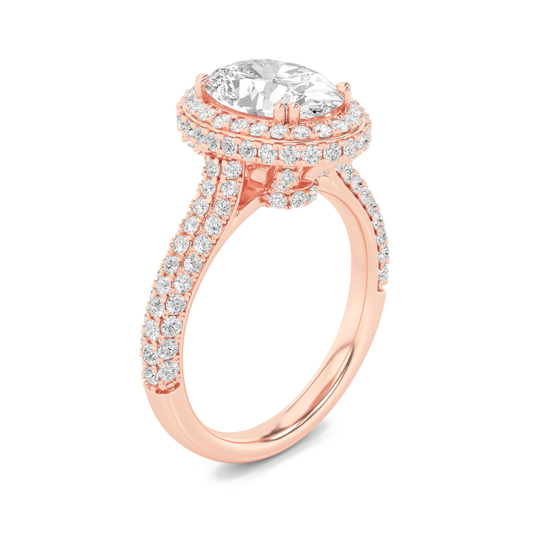 3Cttw Oval Shaped Lab Grown Diamond (F/VS) Halo Accented Engagement Ring in 14K Gold