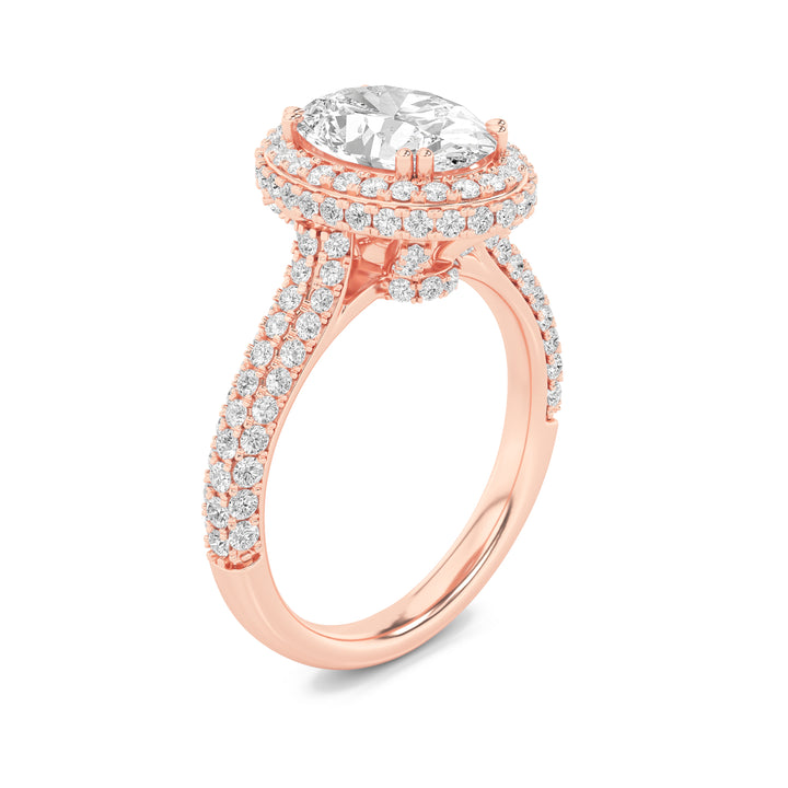 3Cttw Oval Shaped Lab Grown Diamond (F/VS) Halo Accented Engagement Ring in 14K Gold