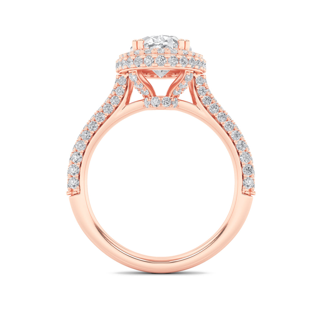 3Cttw Oval Shaped Lab Grown Diamond (F/VS) Halo Accented Engagement Ring in 14K Gold