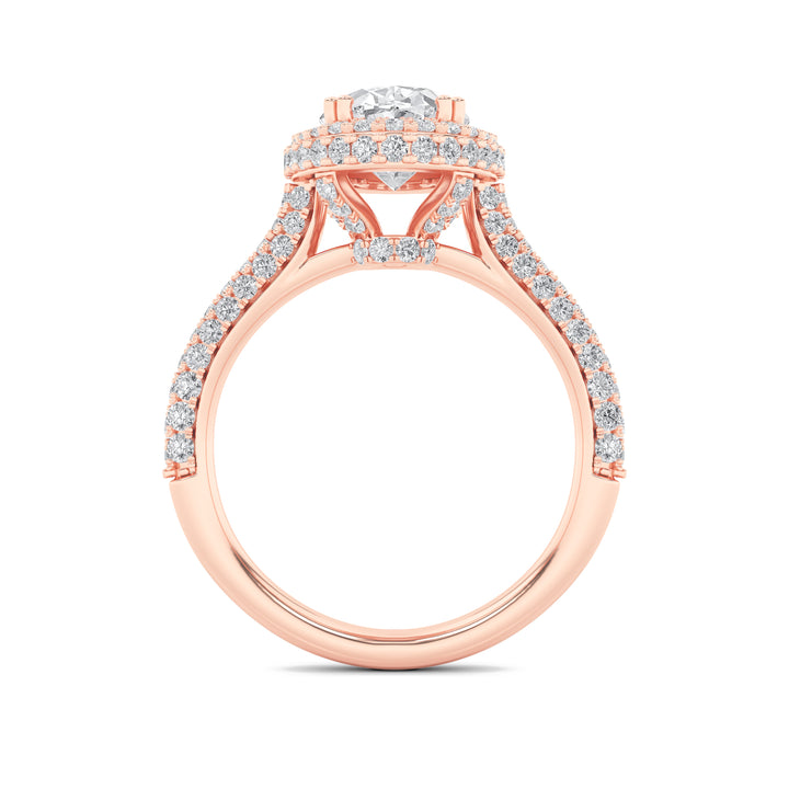 3Cttw Oval Shaped Lab Grown Diamond (F/VS) Halo Accented Engagement Ring in 14K Gold