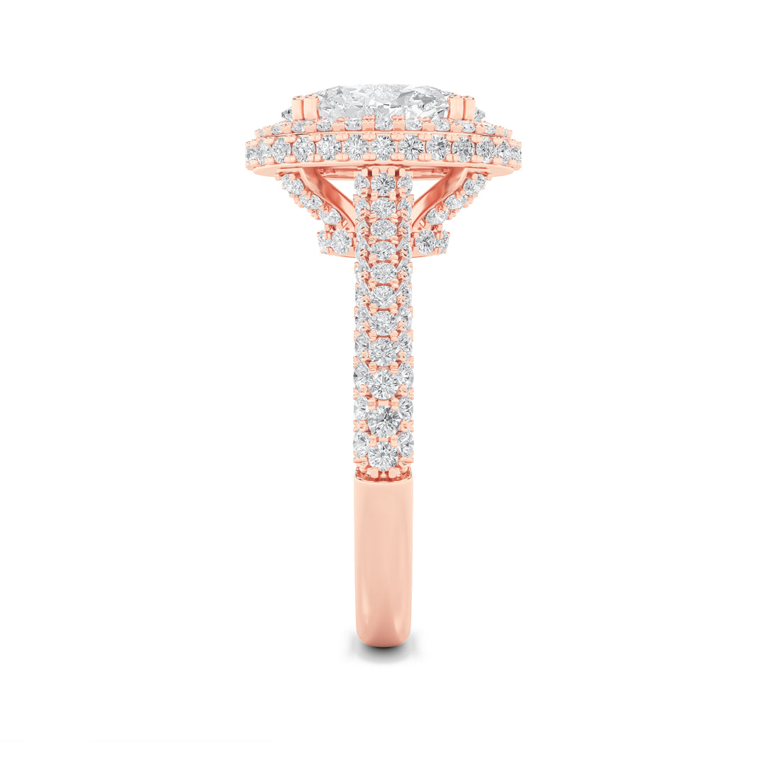 3Cttw Oval Shaped Lab Grown Diamond (F/VS) Halo Accented Engagement Ring in 14K Gold