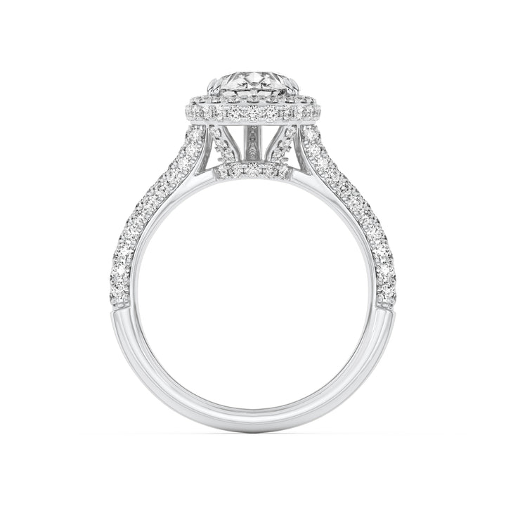 3Cttw Pear Shaped Lab Grown Diamond (F/VS) Halo Accented Engagement Ring in 14K Gold