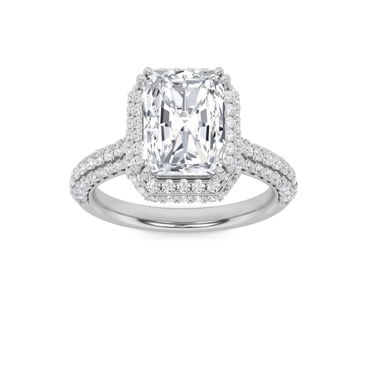 3Cttw Radiant Shaped Lab Grown Diamond (F/VS) Halo Accented Engagement Ring in 14K Gold