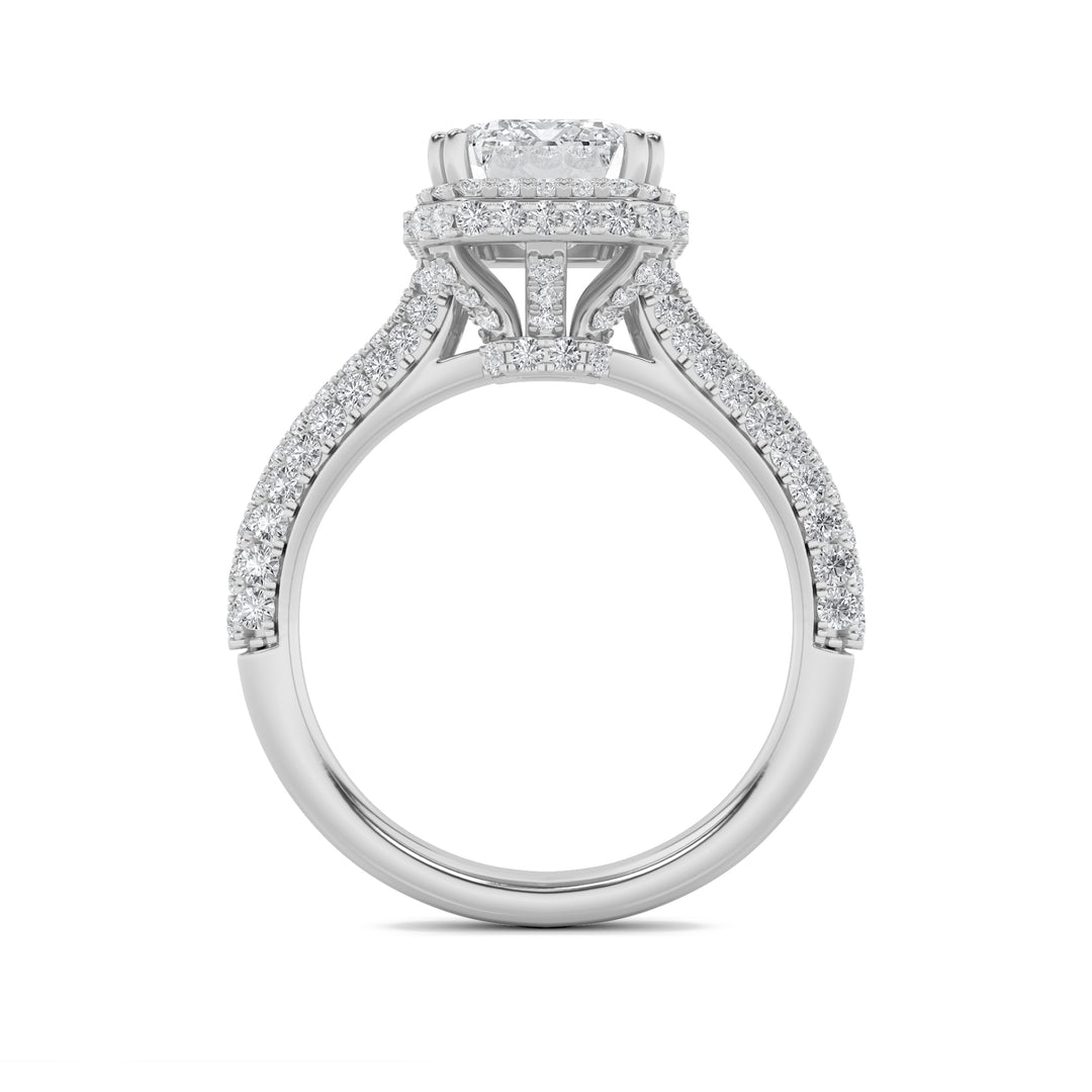 3Cttw Radiant Shaped Lab Grown Diamond (F/VS) Halo Accented Engagement Ring in 14K Gold
