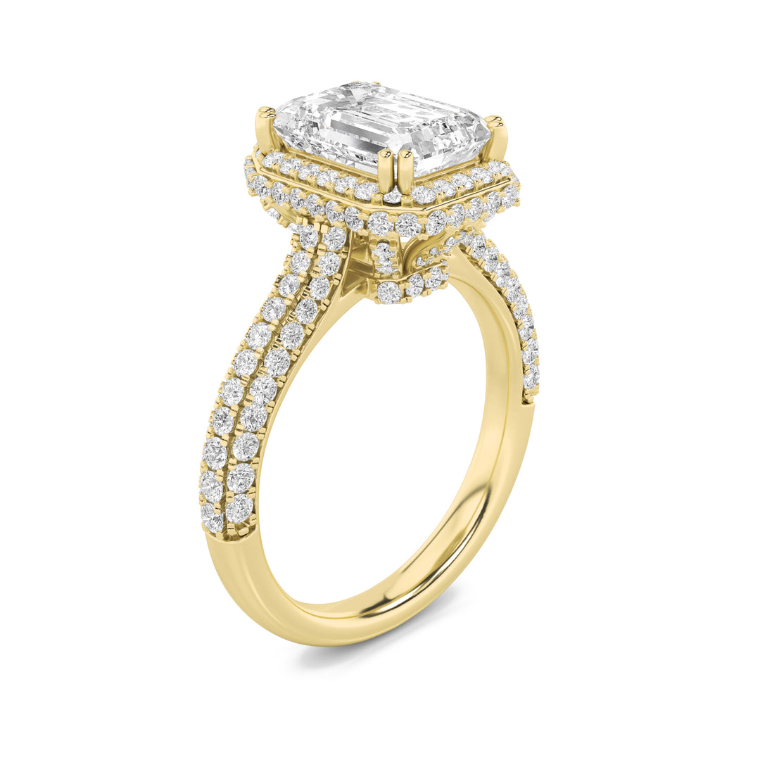3Cttw Radiant Shaped Lab Grown Diamond (F/VS) Halo Accented Engagement Ring in 14K Gold