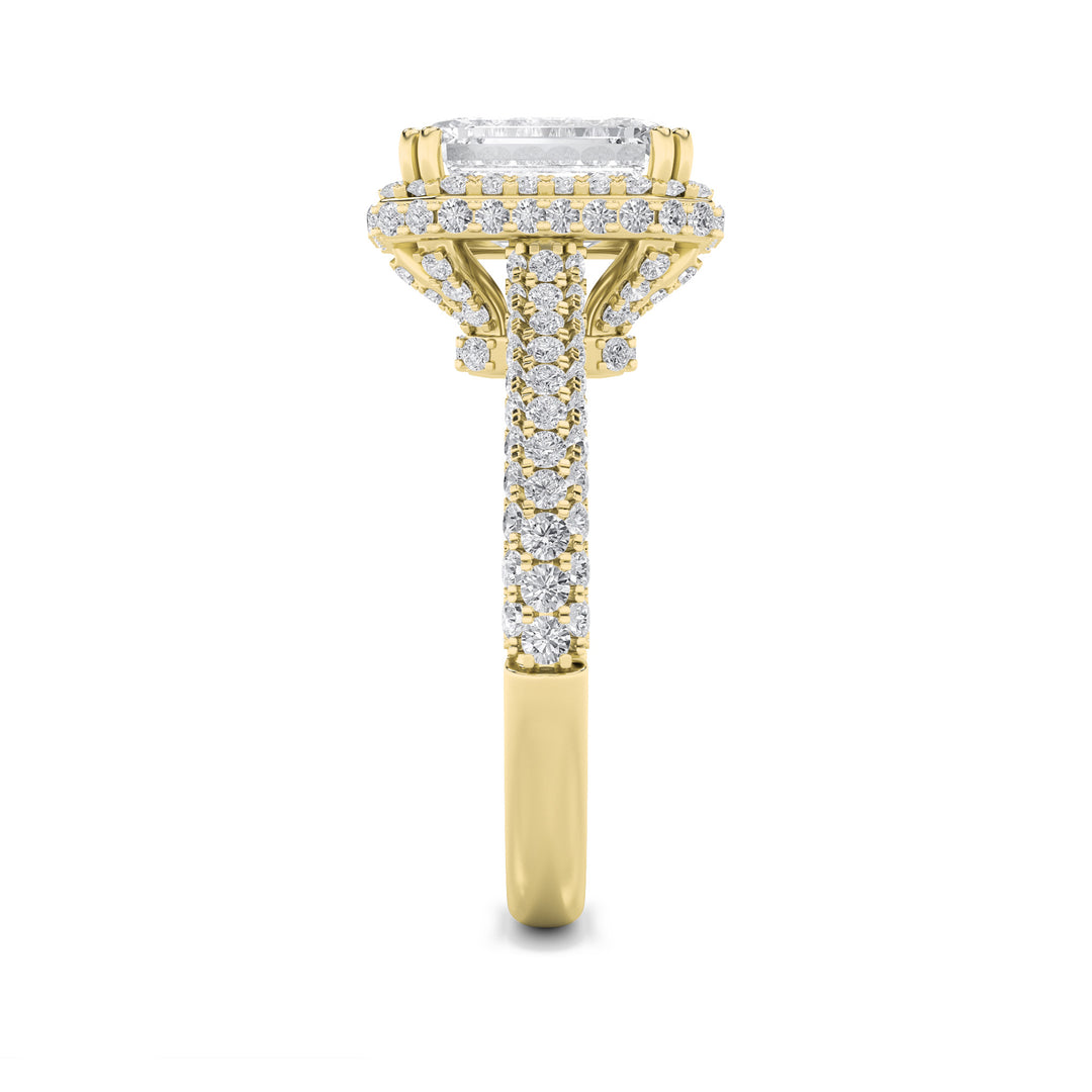 3Cttw Radiant Shaped Lab Grown Diamond (F/VS) Halo Accented Engagement Ring in 14K Gold