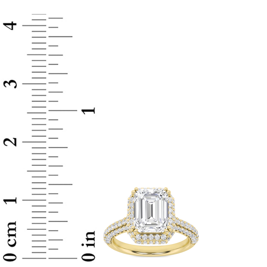 3Cttw Radiant Shaped Lab Grown Diamond (F/VS) Halo Accented Engagement Ring in 14K Gold