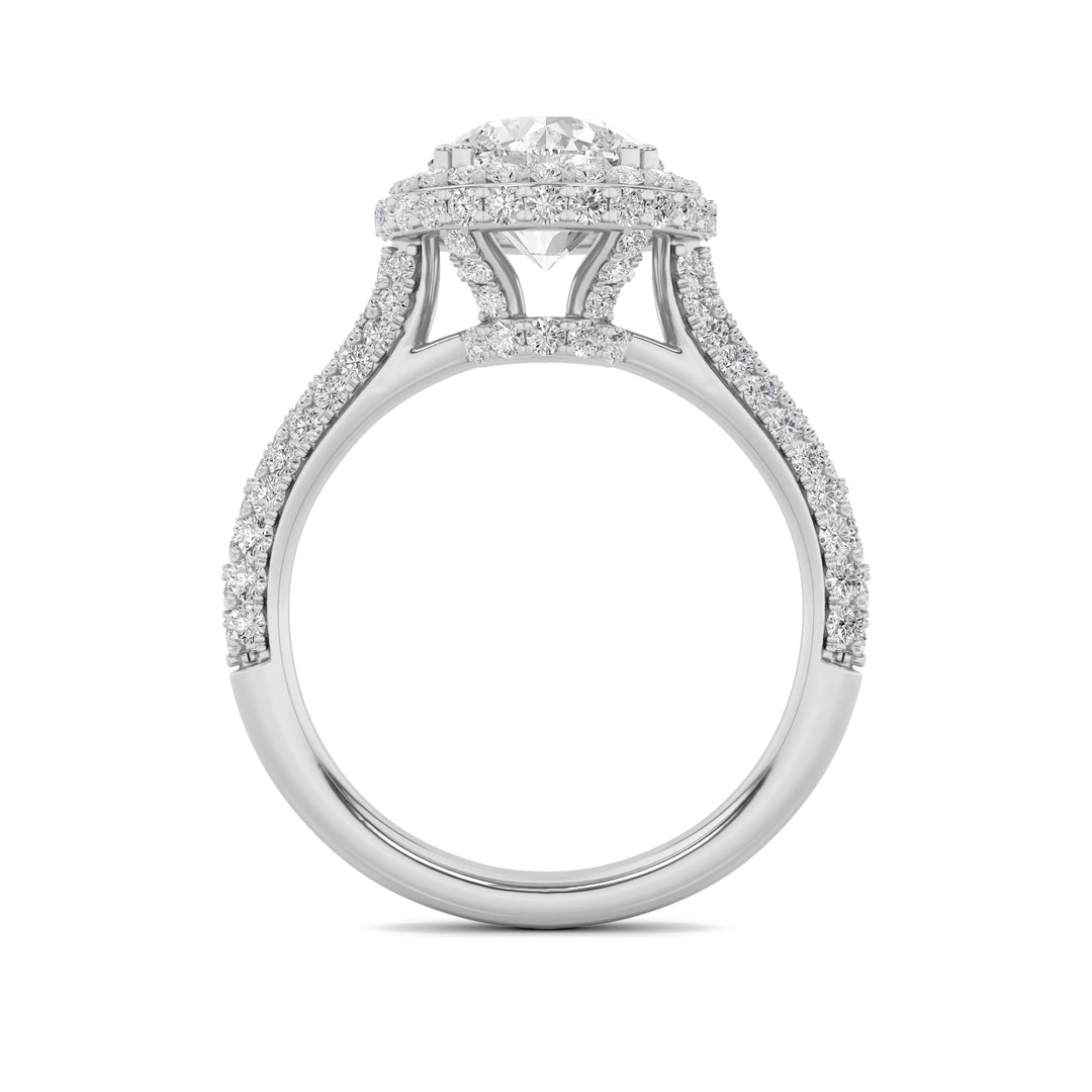 3Cttw Round Shaped Lab Grown Diamond (G/VS) Halo Accented Engagement Ring in 14K Gold