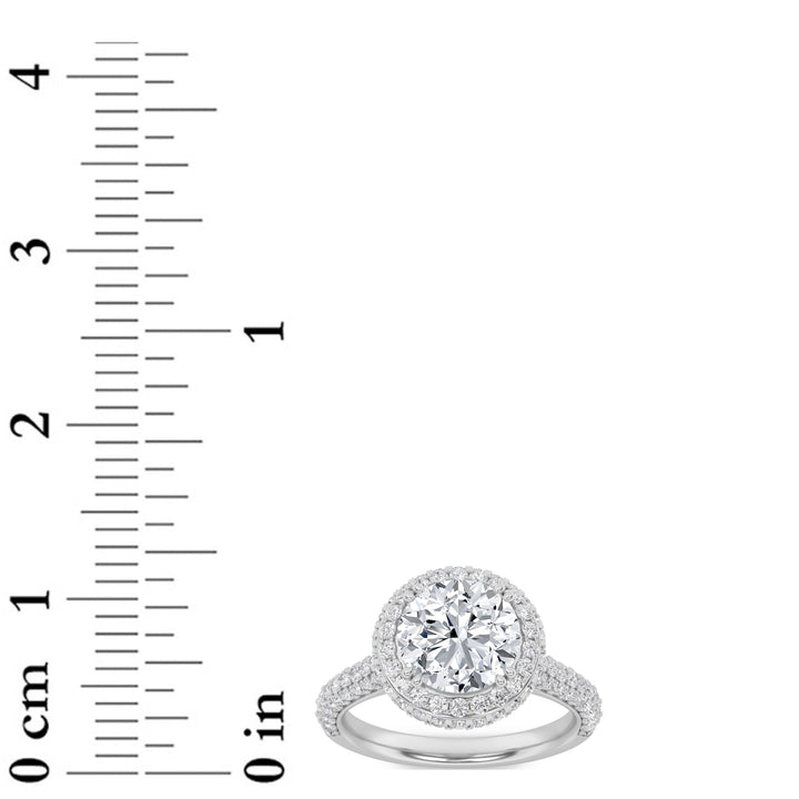 3Cttw Round Shaped Lab Grown Diamond (G/VS) Halo Accented Engagement Ring in 14K Gold