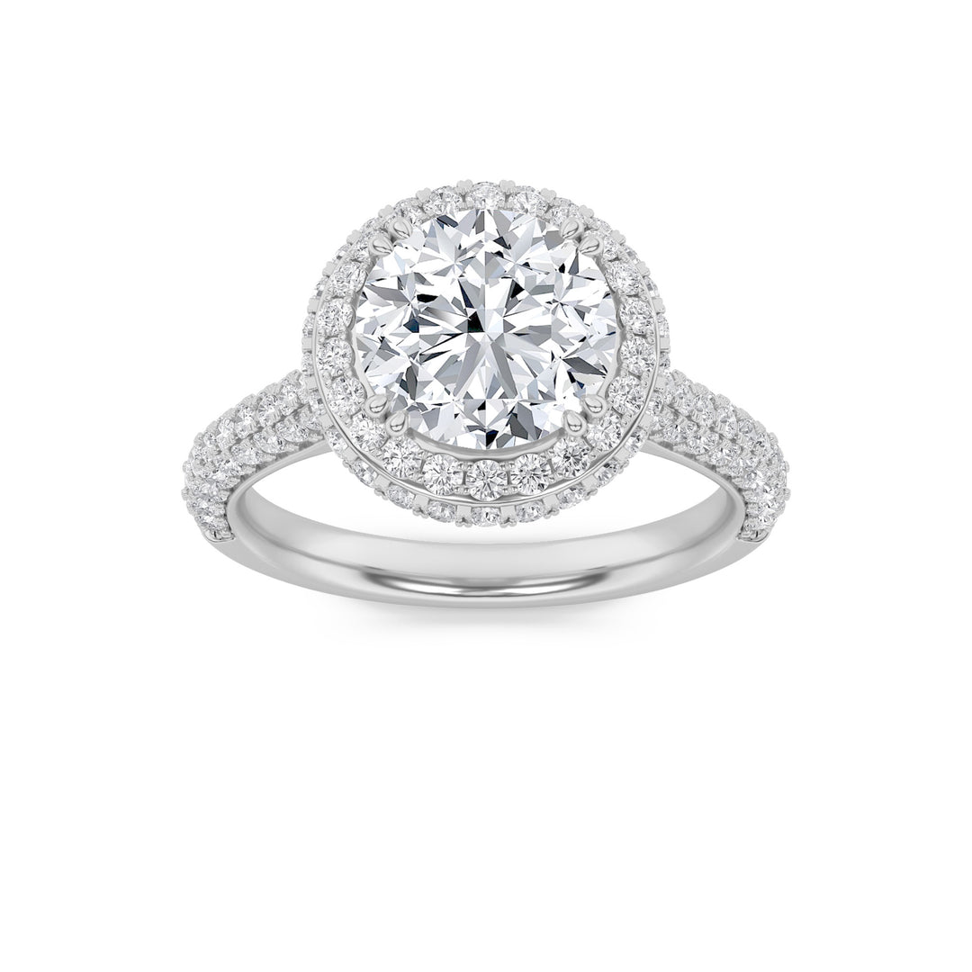 3Cttw Round Shaped Lab Grown Diamond (F/VVS) HaloAccented Engagement Ring in 14K Gold