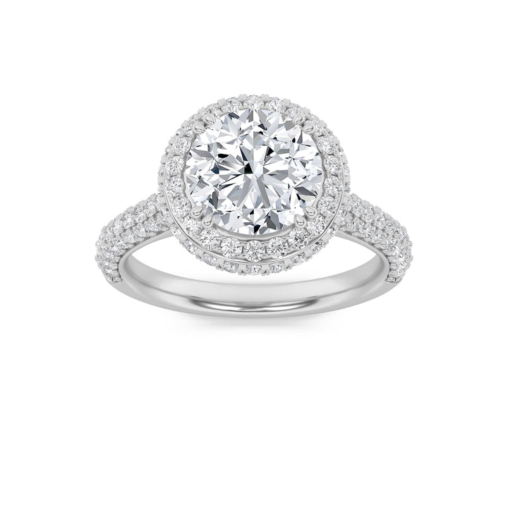 3Cttw Round Shaped Lab Grown Diamond (F/VVS) HaloAccented Engagement Ring in 14K Gold