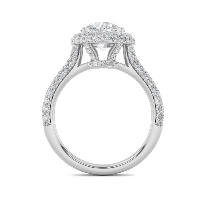 3Cttw Round Shaped Lab Grown Diamond (F/VVS) HaloAccented Engagement Ring in 14K Gold