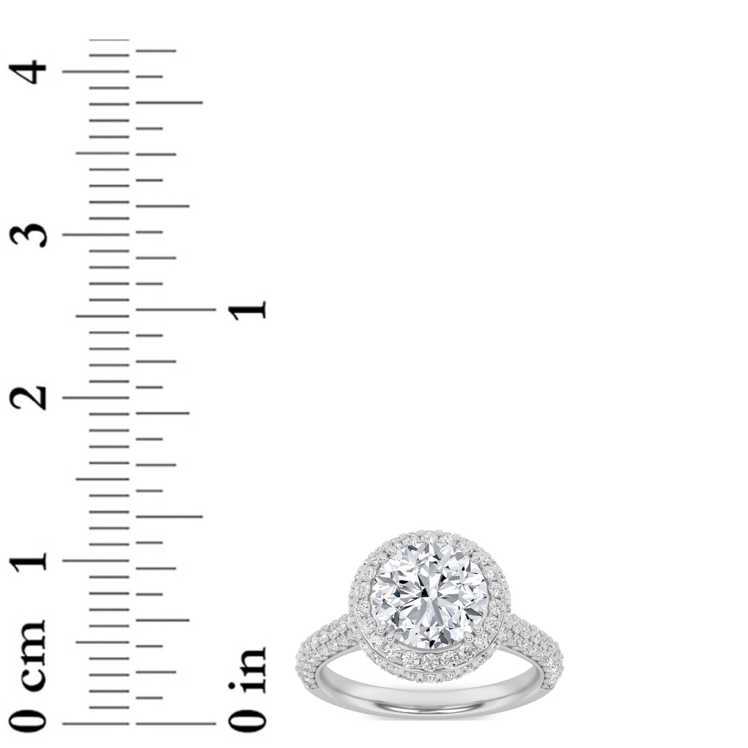 3Cttw Round Shaped Lab Grown Diamond (F/VVS) HaloAccented Engagement Ring in 14K Gold