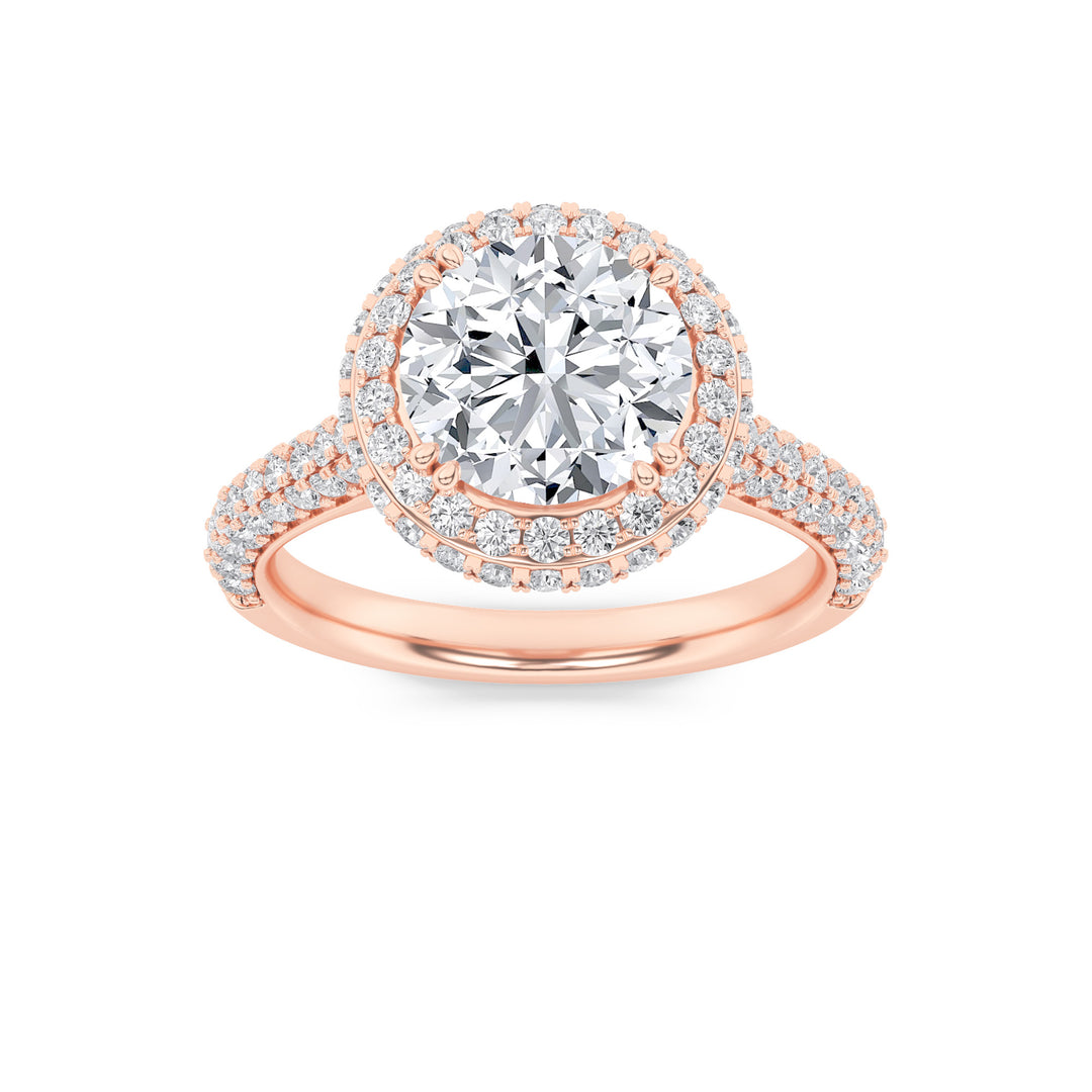 3Cttw Round Shaped Lab Grown Diamond (F/VS) Halo Accented Engagement Ring in 14K Gold