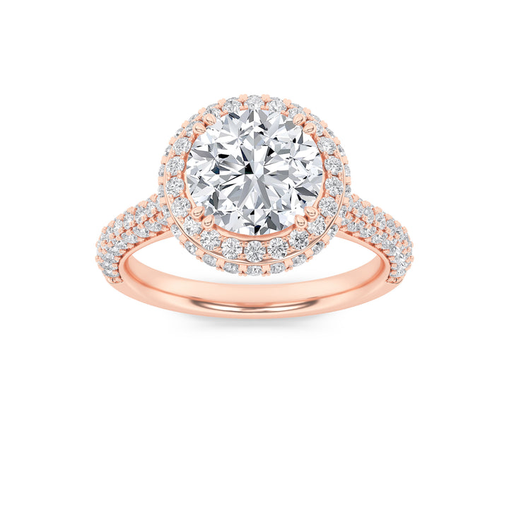3Cttw Round Shaped Lab Grown Diamond (F/VS) Halo Accented Engagement Ring in 14K Gold