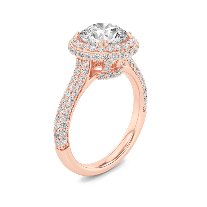 3Cttw Round Shaped Lab Grown Diamond (F/VS) Halo Accented Engagement Ring in 14K Gold