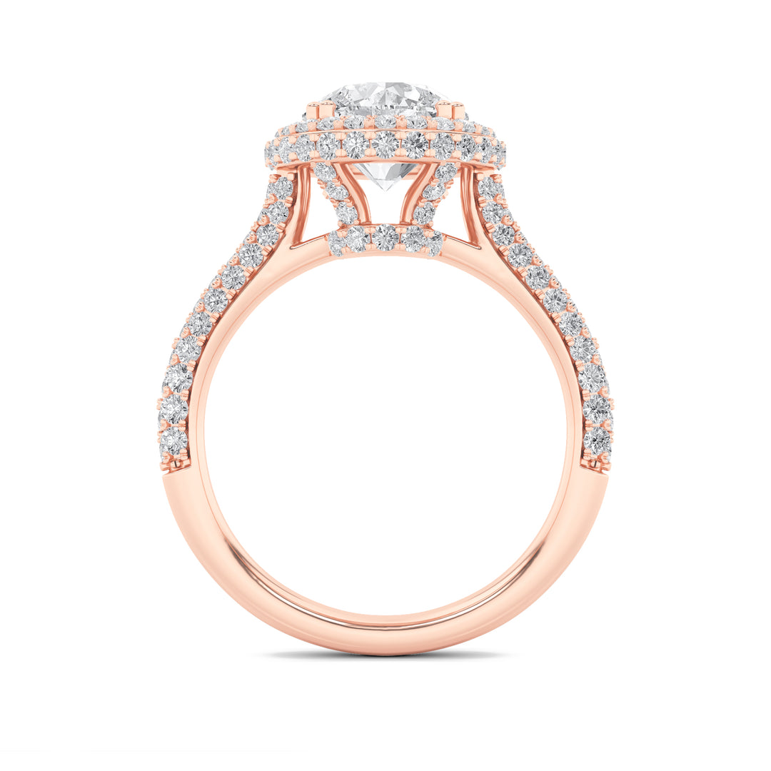3Cttw Round Shaped Lab Grown Diamond (F/VS) Halo Accented Engagement Ring in 14K Gold