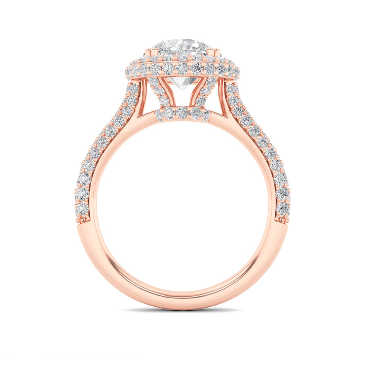 3Cttw Round Shaped Lab Grown Diamond (F/VS) Halo Accented Engagement Ring in 14K Gold