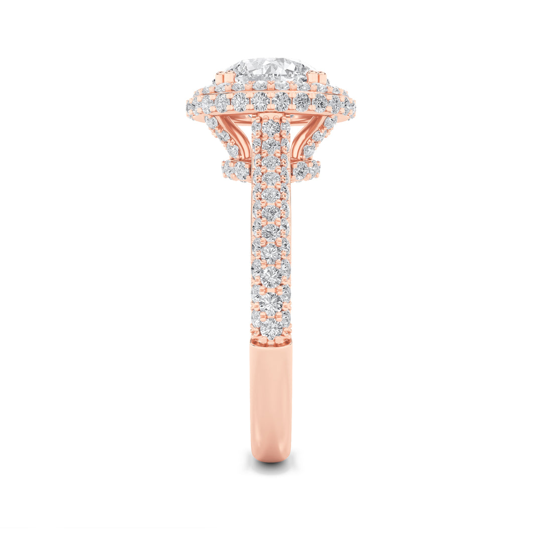 3Cttw Round Shaped Lab Grown Diamond (F/VS) Halo Accented Engagement Ring in 14K Gold
