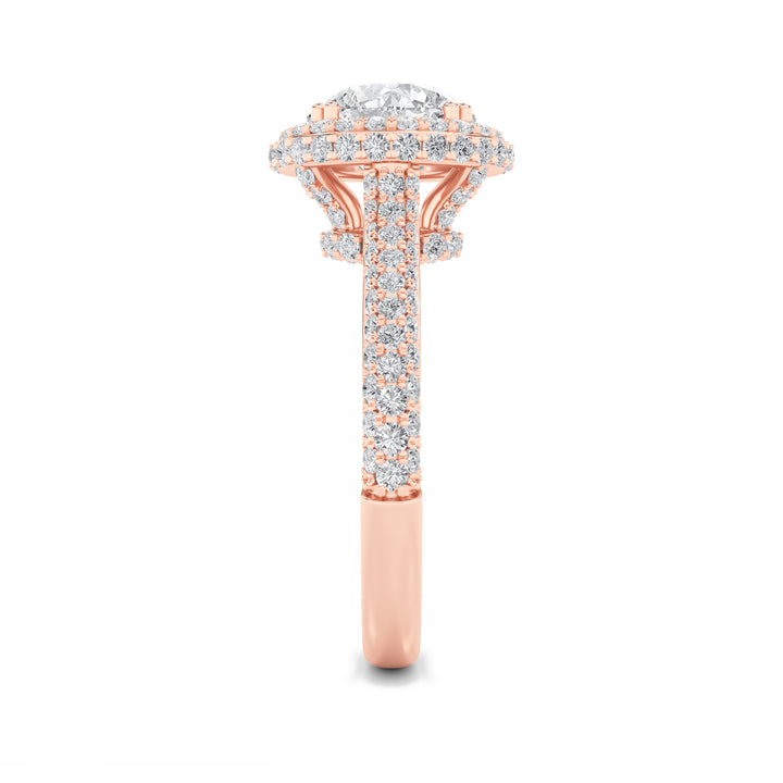 3Cttw Round Shaped Lab Grown Diamond (F/VS) Halo Accented Engagement Ring in 14K Gold