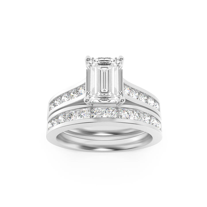2Cttw Emerald Shaped Lab Grown Diamond (G/VS) Channel Set Bridal Engagement Ring in 14K Gold