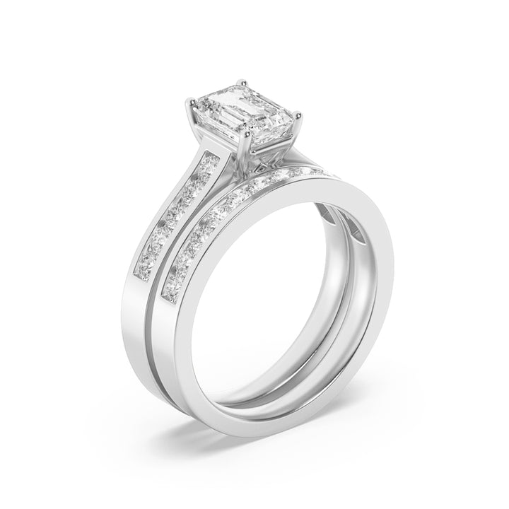 2Cttw Emerald Shaped Lab Grown Diamond (G/VS) Channel Set Bridal Engagement Ring in 14K Gold