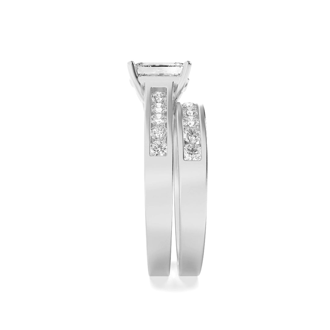 2Cttw Emerald Shaped Lab Grown Diamond (G/VS) Channel Set Bridal Engagement Ring in 14K Gold
