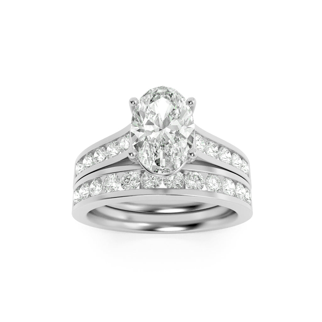 2Cttw Oval Shaped Lab Grown Diamond (G/VS) Channel Set Bridal Engagement Ring in 14K Gold