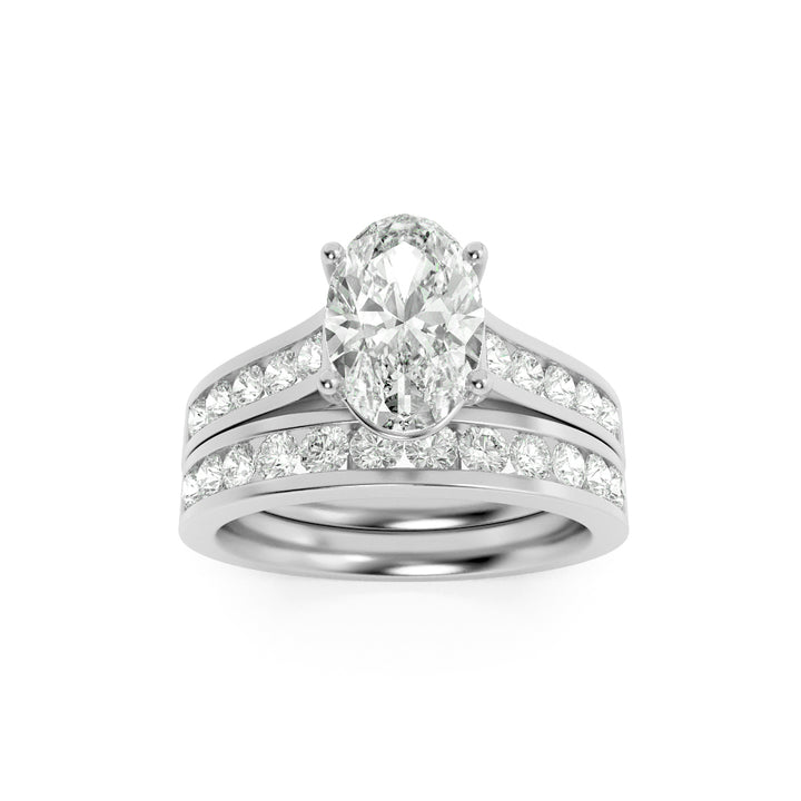 2Cttw Oval Shaped Lab Grown Diamond (G/VS) Channel Set Bridal Engagement Ring in 14K Gold