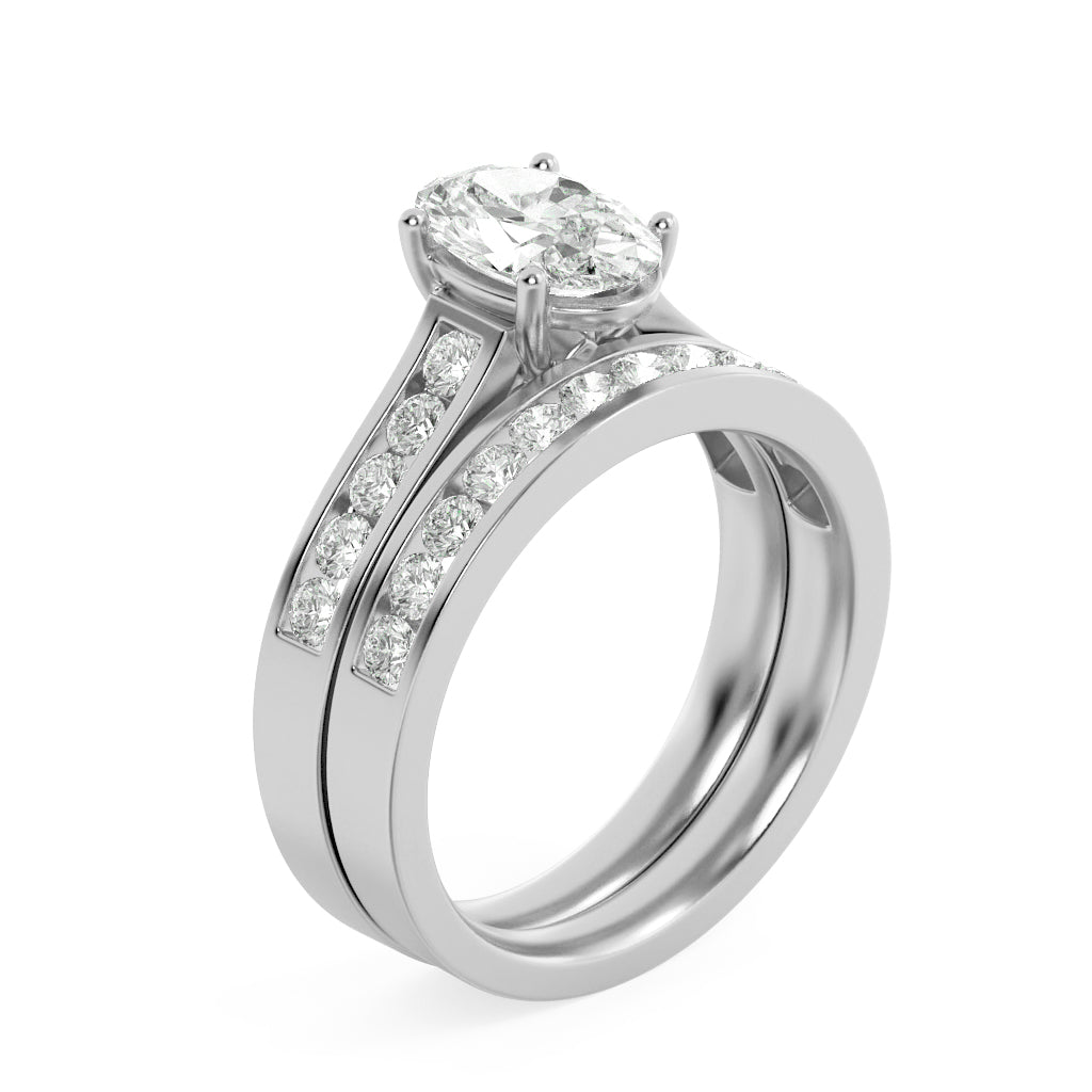 2Cttw Oval Shaped Lab Grown Diamond (G/VS) Channel Set Bridal Engagement Ring in 14K Gold