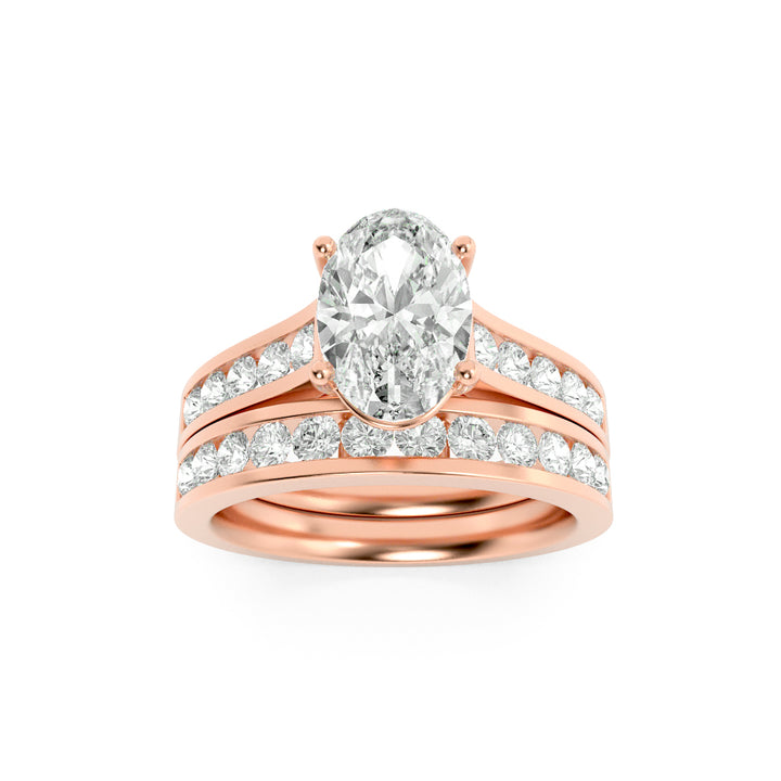2Cttw Oval Shaped Lab Grown Diamond (F/VS) Channel Set Bridal Engagement Ring in 14K Gold