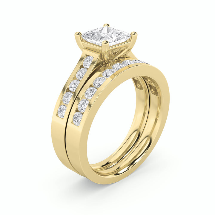 2Cttw Princess Shaped Lab Grown Diamond (F/VS) Channel Set Bridal Engagement Ring in 14K Gold