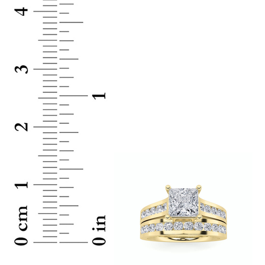 2Cttw Princess Shaped Lab Grown Diamond (F/VS) Channel Set Bridal Engagement Ring in 14K Gold